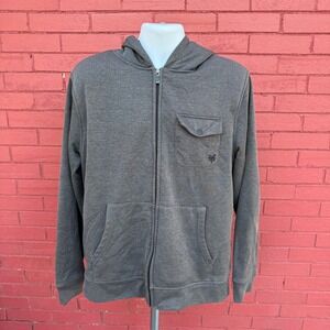 Vtg Y2K Zoo York Sherpa Lined Hoodie Mens Size Large Gray Zip Up Skater Grunge